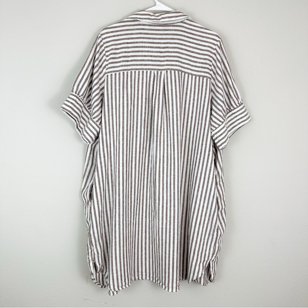 Old Navy Linen-Blend Shirt Dress Plus 2X Sand Stripe Short Sleeve Button Front - Picture 9 of 9